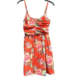 Roxy Red Ruched Floral Sleeveless Mini Dress Women’s Size Small